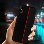 Pouzdro MOTO CARBON Case Samsung Galaxy A5 A530 2018 / A8 2018 Černá s červeným pruhem 55346