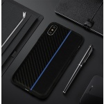 Pouzdro MOTO CARBON Case Samsung A600 Galaxy A6 2018 Černá s modrým pruhem 55349