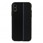 Pouzdro MOTO CARBON Case Samsung J610 Galaxy J6 Plus Černé s modrým páskem 55365
