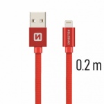 SWISSTEN TEXTILE datový kabel USB - (LIGHTNING) 0.2m červená 71523106