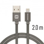 SWISSTEN TEXTILE datový kabel USB - (LIGHTNING) 2m šedá 71523302
