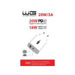 Síťová nabíječka 2xUSB 20W (USB-C PD20W/PPS+USB-A QC18W) (Bílá) , 11251