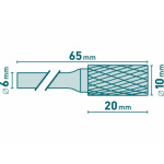 fréza karbidová, válcová s čelním ozubením, pr.10x20mm/stopka 6mm,sek střední (double-cut) 8703714