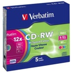 VERBATIM CD-RW(5-Pack)/Slim/Colours/12x/700MB, 43167