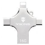 Viking 4v1/Flash USB/16GB/USB 3.0/USB-A + USB-C/+ Adaptér/Stříbrná, VUF16GBS