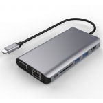 PremiumCord Převodník USB3.1 typ C na HDMI+VGA+RJ45+2xUSB3.0+SD card +3,5mm+PD charge, ku31dock08