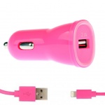 Nabíječka do auta Winner USB Charger 2,1A + APPLE Cable pink, MM_5128