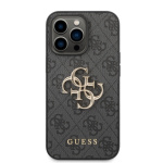 Guess PU 4G Metal Logo Zadní Kryt pro iPhone 14 Pro Grey, GUHCP14L4GMGGR