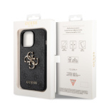 Guess PU 4G Metal Logo Zadní Kryt pro iPhone 14 Pro Grey, GUHCP14L4GMGGR