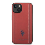 U.S. Polo PU Leather Stitched Lines Zadní Kryt pro iPhone 14 Plus Red, USHCP14MPFAR