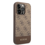 Guess PU 4G Stripe Zadní Kryt pro iPhone 14 Pro Brown, GUHCP14LG4GLBR