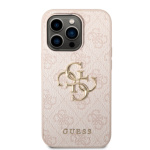 Guess PU 4G Metal Logo Zadní Kryt pro iPhone 14 Pro Max Pink, GUHCP14X4GMGPI