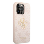 Guess PU 4G Metal Logo Zadní Kryt pro iPhone 14 Pro Max Pink, GUHCP14X4GMGPI