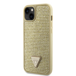 Guess Rhinestones Triangle Metal Logo Kryt pro iPhone 14 Gold, GUHCP14SHDGTPD