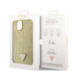 Guess Rhinestones Triangle Metal Logo Kryt pro iPhone 14 Gold, GUHCP14SHDGTPD