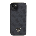 Guess PU 4G Strass Triangle Metal Logo Zadní Kryt pro iPhone 15 Plus Black, GUHCP15MP4TDPK