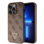 Guess PU 4G Strass Triangle Metal Logo Zadní Kryt pro iPhone 15 Pro Brown, GUHCP15LP4TDPW