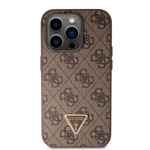 Guess PU 4G Strass Triangle Metal Logo Zadní Kryt pro iPhone 15 Pro Brown, GUHCP15LP4TDPW