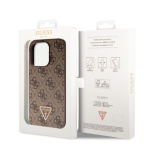 Guess PU 4G Strass Triangle Metal Logo Zadní Kryt pro iPhone 15 Pro Brown, GUHCP15LP4TDPW