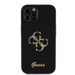 Guess PU Fixed Glitter 4G Metal Logo Zadní Kryt pro iPhone 12/12 Pro Black, GUHCP12MHG4SGK