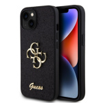 Guess PU Fixed Glitter 4G Metal Logo Zadní Kryt pro iPhone 15 Black, GUHCP15SHG4SGK