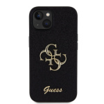 Guess PU Fixed Glitter 4G Metal Logo Zadní Kryt pro iPhone 15 Black, GUHCP15SHG4SGK