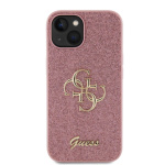 Guess PU Fixed Glitter 4G Metal Logo Zadní Kryt pro iPhone 15 Pink, GUHCP15SHG4SGP