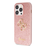 Guess PU Fixed Glitter 4G Metal Logo Zadní Kryt pro iPhone 15 Pro Pink, GUHCP15LHG4SGP