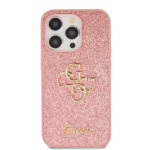 Guess PU Fixed Glitter 4G Metal Logo Zadní Kryt pro iPhone 15 Pro Pink, GUHCP15LHG4SGP