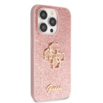 Guess PU Fixed Glitter 4G Metal Logo Zadní Kryt pro iPhone 15 Pro Pink, GUHCP15LHG4SGP