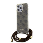 Guess IML 4G Printed Crossbody Popruh Zadní Kryt pro iPhone 15 Pro Brown, GUHCP15LH4SEW