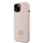 Guess Liquid Silicone 4G Strass Metal Logo Zadní Kryt pro iPhone 15 Pink, GUHCP15SM4DGPP