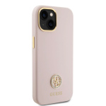 Guess Liquid Silicone 4G Strass Metal Logo Zadní Kryt pro iPhone 15 Pink, GUHCP15SM4DGPP