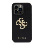 Guess PU Perforated 4G Glitter Metal Logo Zadní Kryt pro iPhone 15 Pro Black, GUHCP15LPSP4LGK