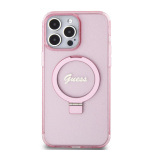 Guess IML Ring Stand Glitter MagSafe Zadní Kryt pro iPhone 15 Pro Pink, GUHMP15LHRSGSP