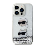 Karl Lagerfeld Liquid Glitter Karl and Choupette Head Zadní Kryt pro iPhone 15 Pro Max Silver, KLHCP15XLDHKCNS