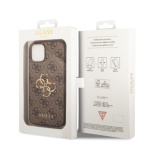 Guess PU 4G Metal Logo Zadní Kryt pro iPhone 15 Brown, GUHCP15S4GMGBR