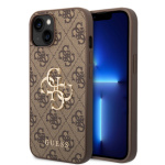 Guess PU 4G Metal Logo Zadní Kryt pro iPhone 15 Plus Brown, GUHCP15M4GMGBR