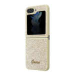 Guess PC/TPU Glitter Flakes Metal Logo Zadní Kryt pro Samsung Galaxy Z Flip 5 Gold, GUHCZF5HGGSHD