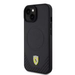 Ferrari PU Leather Bottom Carbon MagSafe Zadní Kryt pro iPhone 15 Plus Black, FEHMP15MPTEK