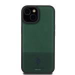 U.S. Polo PU Leather Mesh Pattern Double Horse Zadní Kryt pro iPhone 15 Green, USHCP15SPMAN