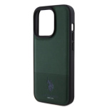 U.S. Polo PU Leather Mesh Pattern Double Horse Zadní Kryt pro iPhone 15 Pro Green, USHCP15LPMAN