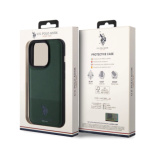 U.S. Polo PU Leather Mesh Pattern Double Horse Zadní Kryt pro iPhone 15 Pro Green, USHCP15LPMAN