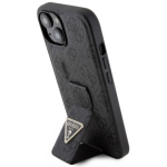 Guess PU Grip Stand 4G Strass Triangle Metal Logo Zadní Kryt pro iPhone 15 Black, GUHCP15SPGS4TDK