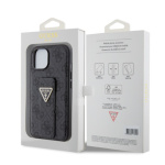 Guess PU Grip Stand 4G Strass Triangle Metal Logo Zadní Kryt pro iPhone 15 Black, GUHCP15SPGS4TDK