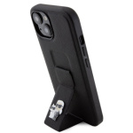 Karl Lagerfeld Saffiano Grip Stand Metal Logo Zadní Kryt pro iPhone 15 Black, KLHCP15SGSAKCPK
