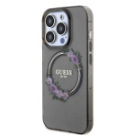 Guess PC/TPU Flowers Ring Glossy Logo MagSafe Zadní Kryt pro iPhone 13 Pro Black , GUHMP13LHFWFCK