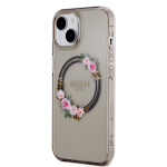 Guess PC/TPU Flowers Ring Glossy Logo MagSafe Zadní Kryt pro iPhone 15 Black , GUHMP15SHFWFCK