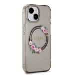 Guess PC/TPU Flowers Ring Glossy Logo MagSafe Zadní Kryt pro iPhone 15 Black , GUHMP15SHFWFCK