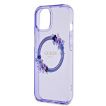 Guess PC/TPU Flowers Ring Glossy Logo MagSafe Zadní Kryt pro iPhone 15 Purple, GUHMP15SHFWFCU